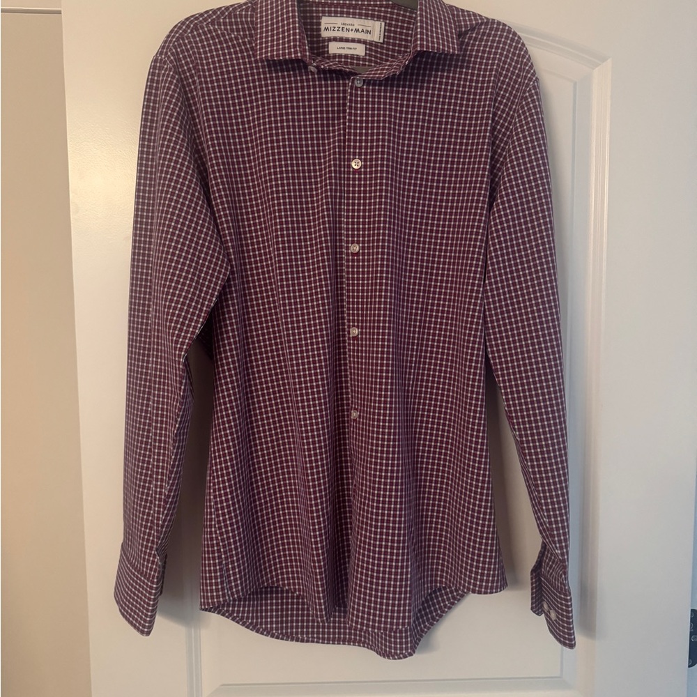 Mizzen+Main Men's Burgundy Checkered Shirt